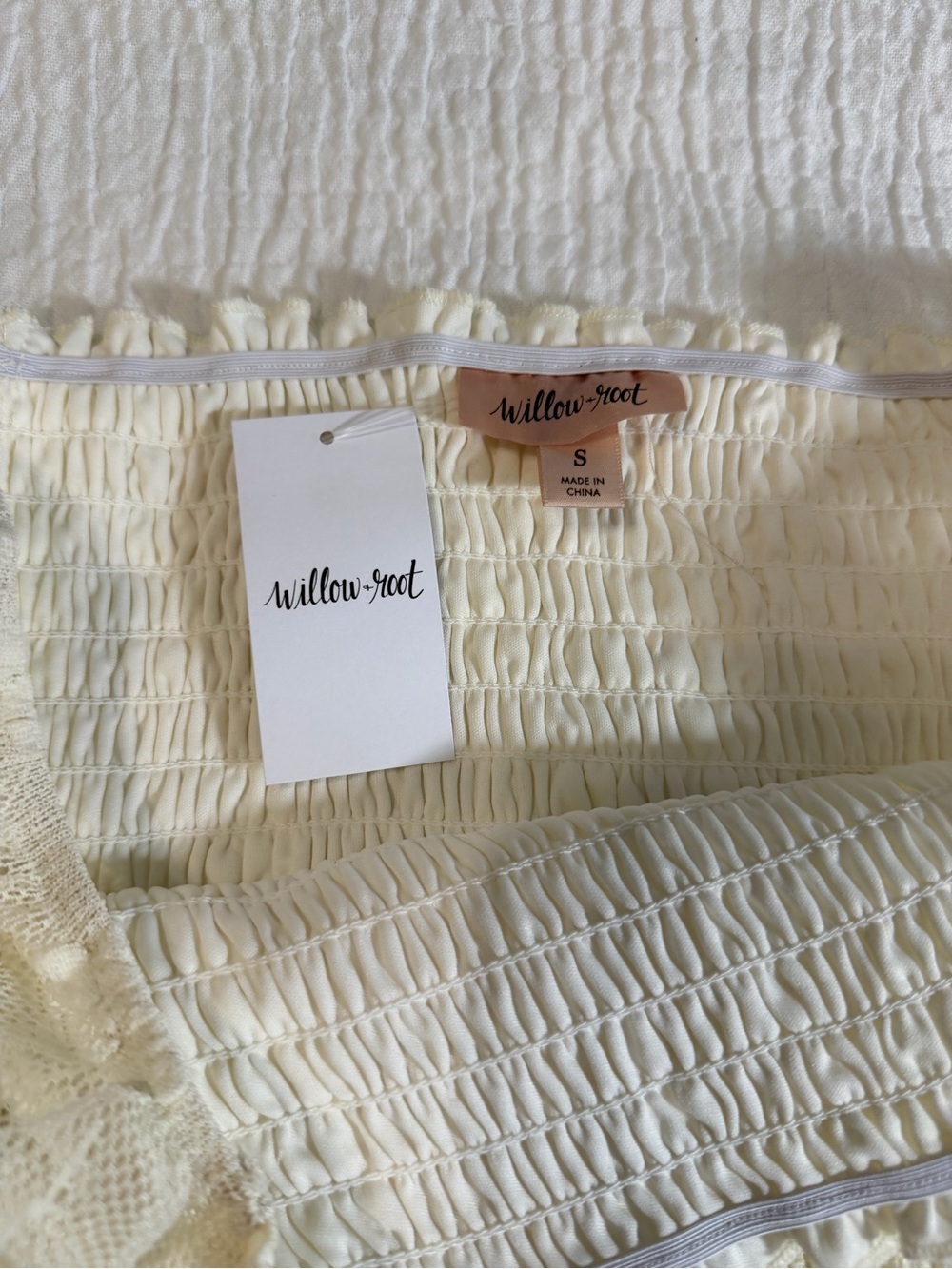 Willow Root Smocked Square Neck Puff Sleeve Top in Cream - Picture 6 of 6
